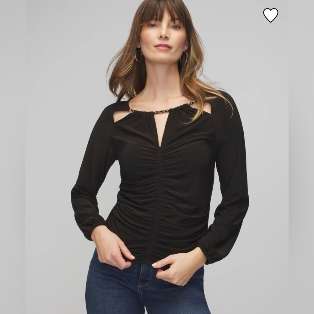 WHBM Long Sleeve Ruched Chain Matte Jersey Top